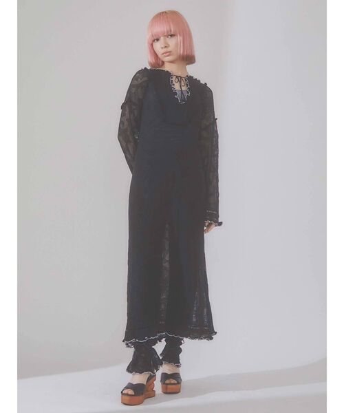merry jenny（メリージェニー）の「シアーニットカフタンドレス（ワンピース・レディース・ブラック/アイボリー・FREE）」の6枚目の写真