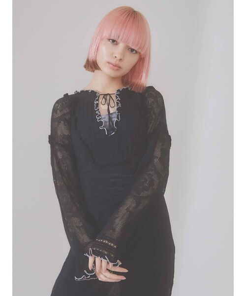 merry jenny（メリージェニー）の「シアーニットカフタンドレス（ワンピース・レディース・ブラック/アイボリー・FREE）」の12枚目の写真