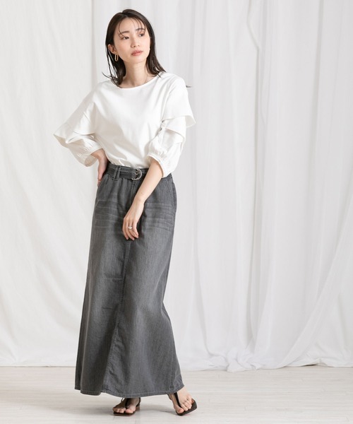 Moname（モナーム）の「Aラインデニムロングスカート（スカート・レディース・ブラック・FREE）」の7枚目の写真