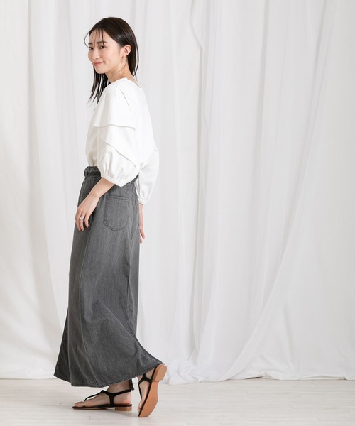 Moname（モナーム）の「Aラインデニムロングスカート（スカート・レディース・ブラック・FREE）」の3枚目の写真