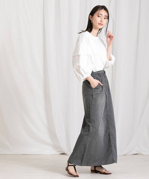 Moname（モナーム）の「Aラインデニムロングスカート（スカート・レディース・ブラック・FREE）」の11枚目の写真
