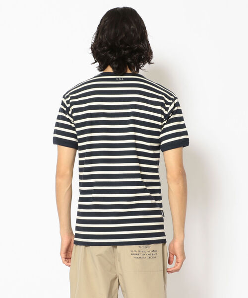 AVIREX（アヴィレックス）の「【DAILY/デイリー】ボーダー 半袖 Tシャツ / S/S BORDER T-SHIRT / アヴィレックス / AVIREX（Tシャツ/カットソー・メンズ・オフホワイト/オレンジ/ブルー/ブラック/オリーブ/ネイビー・X-LARGE/LARGE/MEDIUM/SMALL）」の8枚目の写真