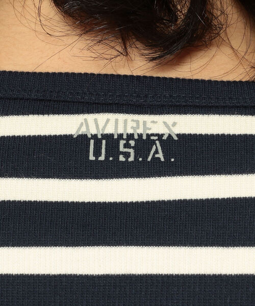 AVIREX（アヴィレックス）の「【DAILY/デイリー】ボーダー 半袖 Tシャツ / S/S BORDER T-SHIRT / アヴィレックス / AVIREX（Tシャツ/カットソー・メンズ・オフホワイト/オレンジ/ブルー/ブラック/オリーブ/ネイビー・X-LARGE/LARGE/MEDIUM/SMALL）」の9枚目の写真