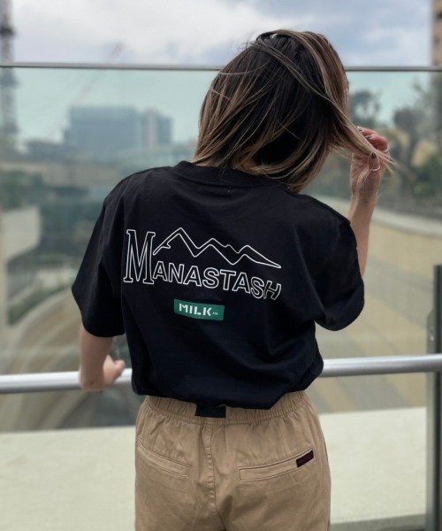 MILKFED.（ミルクフェド）の「MILKFED. × MANASTASH /ミルクフェド×マナスタッシュ　MOUNTAIN LOGO T-SHIRT マウンテンロゴTシャツ（Tシャツ/カットソー・レディース・ホワイト/ブラック・MEDIUM/LARGE/X-LARGE）」の7枚目の写真