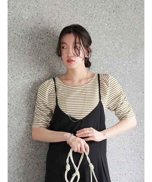 earth music&ecology（アースミュージックアンドエコロジー）の「パワショル ボーダートップス（Tシャツ/カットソー・レディース・ブラック/オリーブ/テラコッタ・FREE）」の15枚目の写真