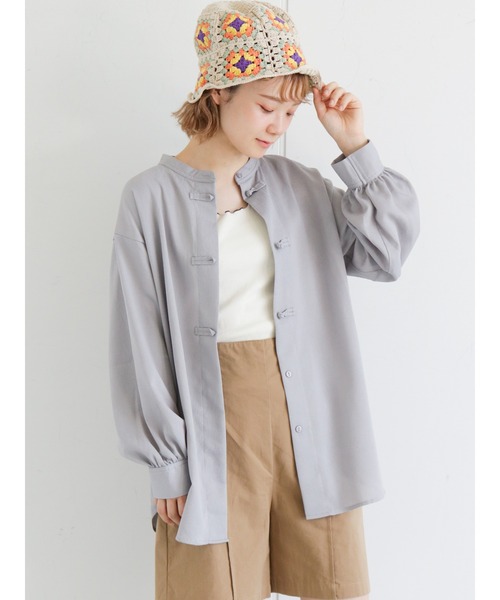 ehka sopo（エヘカソポ）の「チャイナ釦シャツ（シャツ/ブラウス・レディース・オフホワイト/グリーン/グレー/ブラック・ﾌﾘ-）」の4枚目の写真