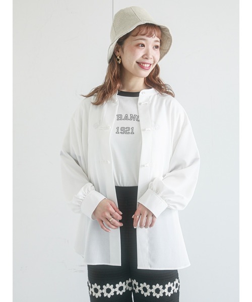 ehka sopo（エヘカソポ）の「チャイナ釦シャツ（シャツ/ブラウス・レディース・オフホワイト/グリーン/グレー/ブラック・ﾌﾘ-）」の2枚目の写真