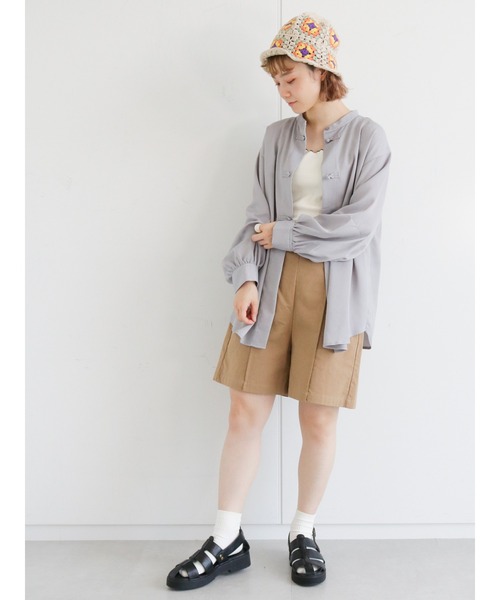 ehka sopo（エヘカソポ）の「チャイナ釦シャツ（シャツ/ブラウス・レディース・オフホワイト/グリーン/グレー/ブラック・ﾌﾘ-）」の7枚目の写真