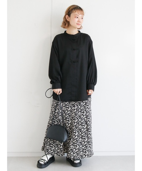 ehka sopo（エヘカソポ）の「チャイナ釦シャツ（シャツ/ブラウス・レディース・オフホワイト/グリーン/グレー/ブラック・ﾌﾘ-）」の10枚目の写真