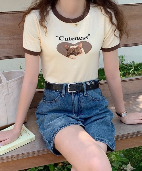 MANGROVE(マングローブ)の「catプリントリンガーT(Tシャツ/カットソー・レディース・ホワイト/グレー/グリーン・FREE)」の13枚目の写真