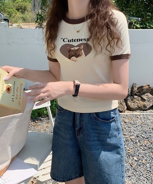 MANGROVE(マングローブ)の「catプリントリンガーT(Tシャツ/カットソー・レディース・ホワイト/グレー/グリーン・FREE)」の11枚目の写真