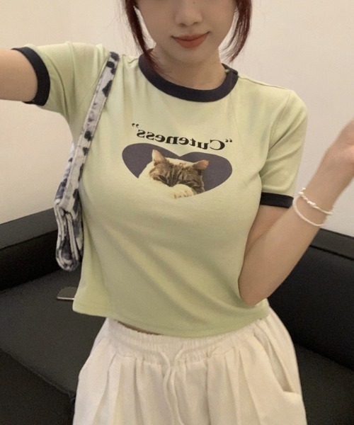 MANGROVE(マングローブ)の「catプリントリンガーT(Tシャツ/カットソー・レディース・ホワイト/グレー/グリーン・FREE)」の21枚目の写真
