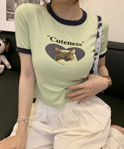 MANGROVE(マングローブ)の「catプリントリンガーT(Tシャツ/カットソー・レディース・ホワイト/グレー/グリーン・FREE)」の22枚目の写真