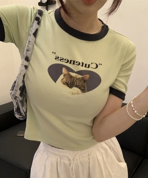 MANGROVE(マングローブ)の「catプリントリンガーT(Tシャツ/カットソー・レディース・ホワイト/グレー/グリーン・FREE)」の20枚目の写真