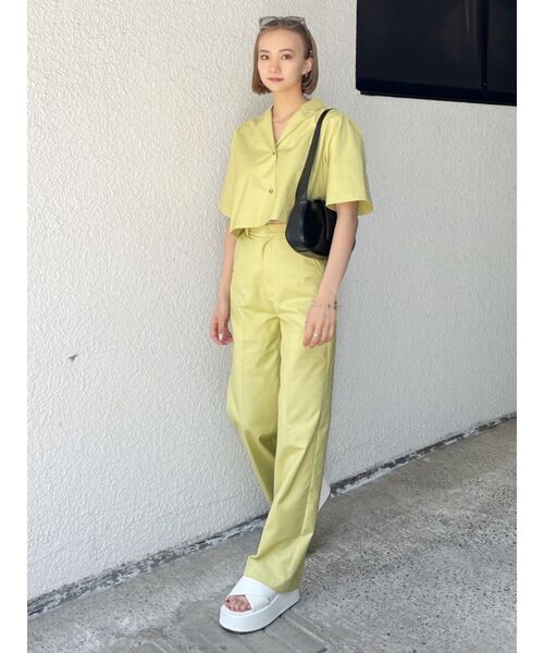 EMODA(エモダ)の「ショートシャツ×ワイドパンツ セットアップ(セットアップ・レディース・イエロー/ブラウン/アイボリー/ブラック・FREE)」の19枚目の写真