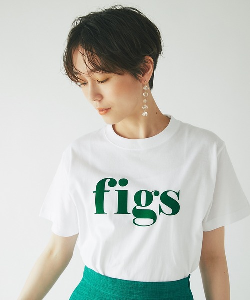 un dix cors(アンディコール)の「大人カジュアルなロゴT figsフロッキーTシャツ(Tシャツ/カットソー・レディース・ホワイト/チャコールグレー/オフホワイト・FREE)」の4枚目の写真