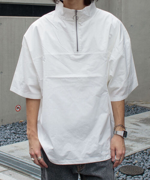 GLOSTER（グロスター）の「【GLOSTER/グロスター】ブロードクロス ハーフジッププルオーバー（シャツ/ブラウス・メンズ・ブラック/ベージュ/オフホワイト・S/M/L）」の2枚目の写真