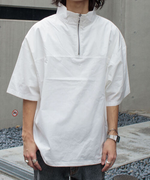 GLOSTER（グロスター）の「【GLOSTER/グロスター】ブロードクロス ハーフジッププルオーバー（シャツ/ブラウス・メンズ・ブラック/ベージュ/オフホワイト・S/M/L）」の4枚目の写真