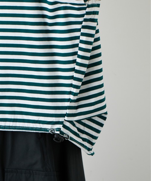 PUAL CE CIN(ピュアルセシン)の「裾ドローコード付きボーダーノースリーブ(タンクトップ・レディース・ボルドー/グリーン/ネイビー・FREE)」の5枚目の写真