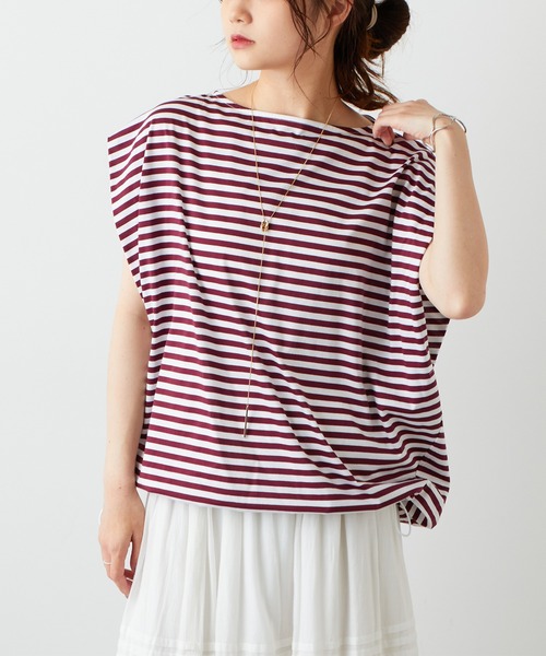 PUAL CE CIN(ピュアルセシン)の「裾ドローコード付きボーダーノースリーブ(タンクトップ・レディース・ボルドー/グリーン/ネイビー・FREE)」の18枚目の写真