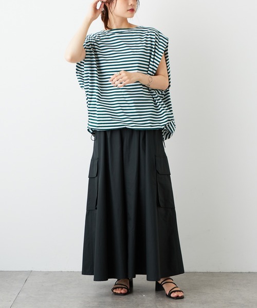 PUAL CE CIN(ピュアルセシン)の「裾ドローコード付きボーダーノースリーブ(タンクトップ・レディース・ボルドー/グリーン/ネイビー・FREE)」の10枚目の写真