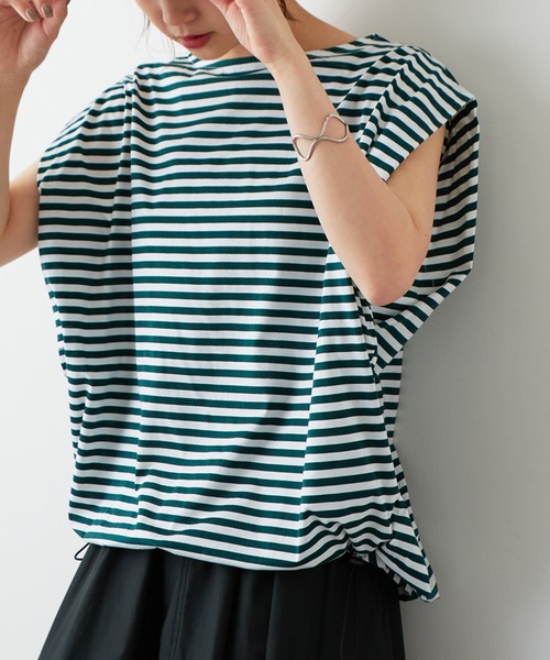 PUAL CE CIN(ピュアルセシン)の「裾ドローコード付きボーダーノースリーブ(タンクトップ・レディース・ボルドー/グリーン/ネイビー・FREE)」の12枚目の写真