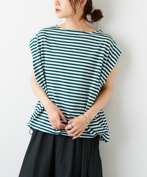 PUAL CE CIN(ピュアルセシン)の「裾ドローコード付きボーダーノースリーブ(タンクトップ・レディース・ボルドー/グリーン/ネイビー・FREE)」の16枚目の写真