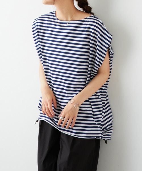 PUAL CE CIN(ピュアルセシン)の「裾ドローコード付きボーダーノースリーブ(タンクトップ・レディース・ボルドー/グリーン/ネイビー・FREE)」の8枚目の写真