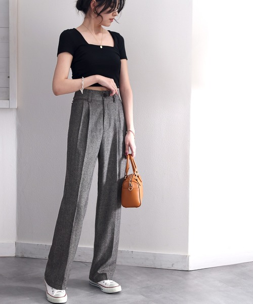 セール】品の良さが漂う。ハイウエストセンタープレスツイードパンツ