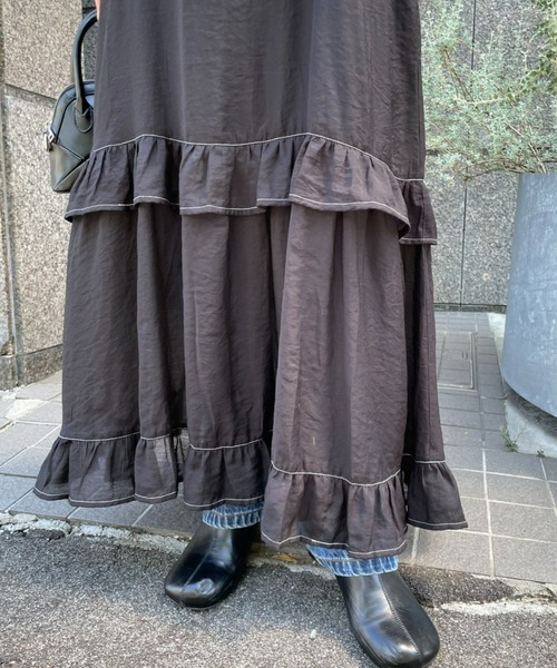HELLO.SANFRANCISCO(ハローサンフランシスコ)の「【HELLO.SANFRANCISCO/ハローサンフランシスコ】ティアードシアーキャミワンピース(ワンピース・レディース・ホワイト/ブラック/グリーン・FREE)」の7枚目の写真