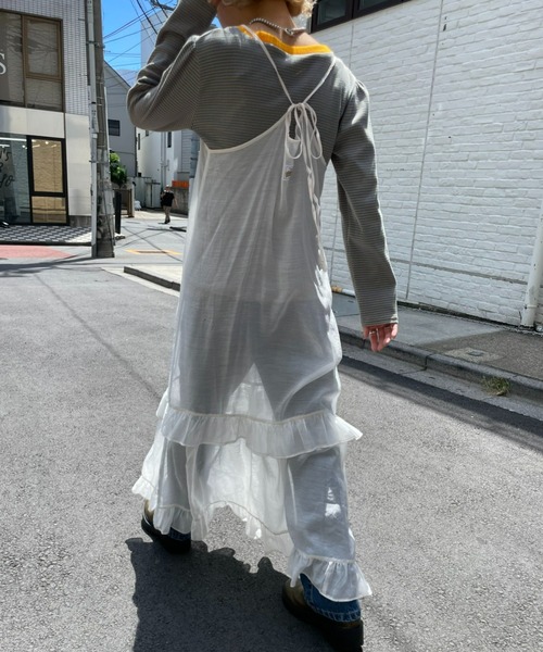 HELLO.SANFRANCISCO(ハローサンフランシスコ)の「【HELLO.SANFRANCISCO/ハローサンフランシスコ】ティアードシアーキャミワンピース(ワンピース・レディース・ホワイト/ブラック/グリーン・FREE)」の4枚目の写真