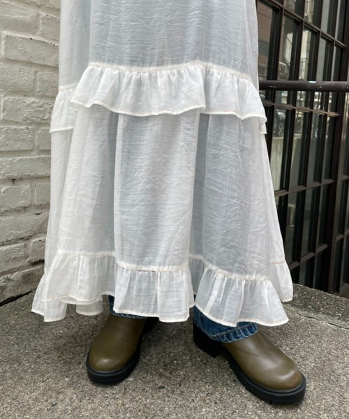 HELLO.SANFRANCISCO(ハローサンフランシスコ)の「【HELLO.SANFRANCISCO/ハローサンフランシスコ】ティアードシアーキャミワンピース(ワンピース・レディース・ホワイト/ブラック/グリーン・FREE)」の5枚目の写真