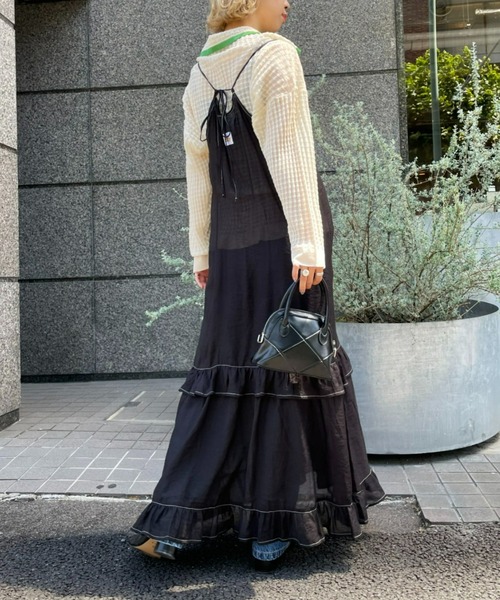 HELLO.SANFRANCISCO(ハローサンフランシスコ)の「【HELLO.SANFRANCISCO/ハローサンフランシスコ】ティアードシアーキャミワンピース(ワンピース・レディース・ホワイト/ブラック/グリーン・FREE)」の6枚目の写真