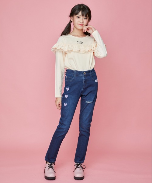 JENNI love（ジェニィラブ）の「チュール重ねフリルロンT（Tシャツ/カットソー・キッズ・ブラック/オフホワイト/サックスブルー・140cm/130cm/150cm/160cm）」の5枚目の写真