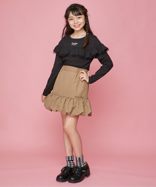 JENNI love（ジェニィラブ）の「チュール重ねフリルロンT（Tシャツ/カットソー・キッズ・ブラック/オフホワイト/サックスブルー・140cm/130cm/150cm/160cm）」の6枚目の写真