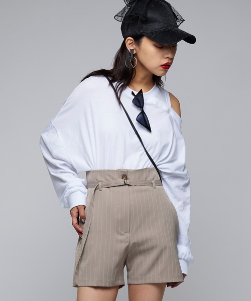 Narcissus（ナルシス）の「【Narcissus】ストライプショートパンツ（その他パンツ・レディース・ブラック/ベージュ・FREE）」の2枚目の写真