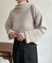 【WEB限定】襟パール付モールヤーンニット