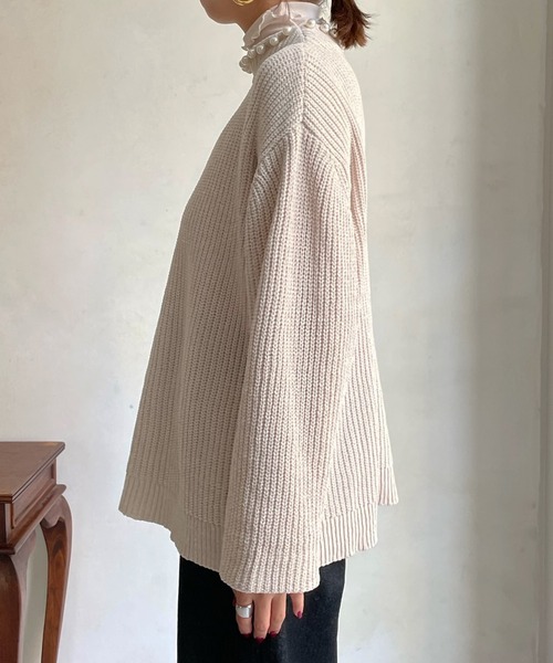 DouDou(ドゥドゥ)の「【WEB限定】襟パール付モールヤーンニット(ニット/セーター・レディース・ブラック/アイボリー/グレー・FREE)」の15枚目の写真