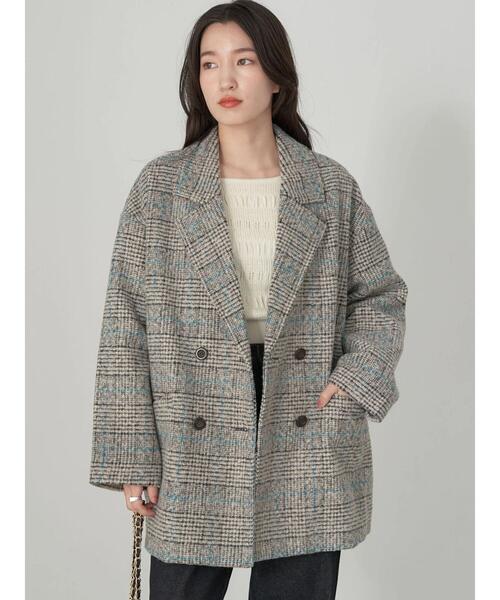 earth music&ecology(アースミュージックアンドエコロジー)の「ループヤーンダブルジャケット(その他アウター・レディース・ネイビー/その他1/チェック・FREE)」の5枚目の写真