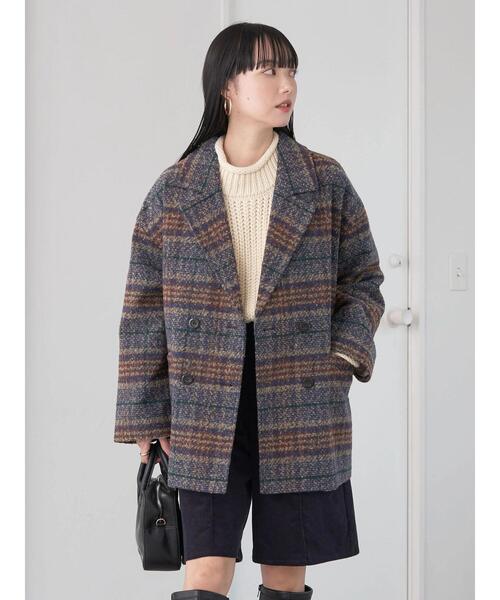 earth music&ecology(アースミュージックアンドエコロジー)の「ループヤーンダブルジャケット(その他アウター・レディース・ネイビー/その他1/チェック・FREE)」の6枚目の写真