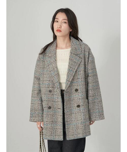 earth music&ecology(アースミュージックアンドエコロジー)の「ループヤーンダブルジャケット(その他アウター・レディース・ネイビー/その他1/チェック・FREE)」の7枚目の写真