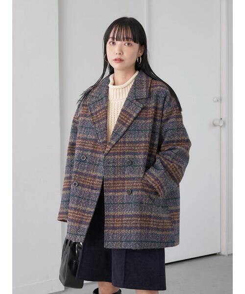 earth music&ecology(アースミュージックアンドエコロジー)の「ループヤーンダブルジャケット(その他アウター・レディース・ネイビー/その他1/チェック・FREE)」の19枚目の写真