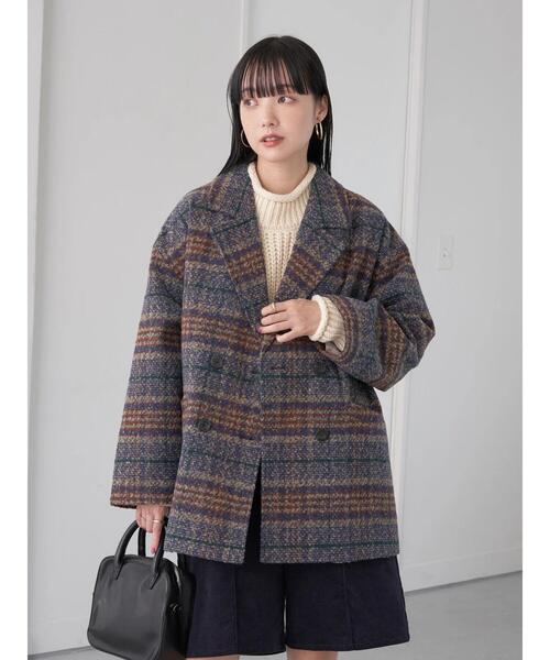 earth music&ecology(アースミュージックアンドエコロジー)の「ループヤーンダブルジャケット(その他アウター・レディース・ネイビー/その他1/チェック・FREE)」の20枚目の写真