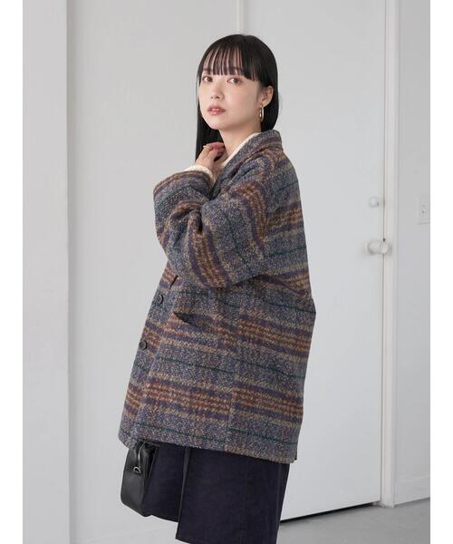 earth music&ecology(アースミュージックアンドエコロジー)の「ループヤーンダブルジャケット(その他アウター・レディース・ネイビー/その他1/チェック・FREE)」の22枚目の写真