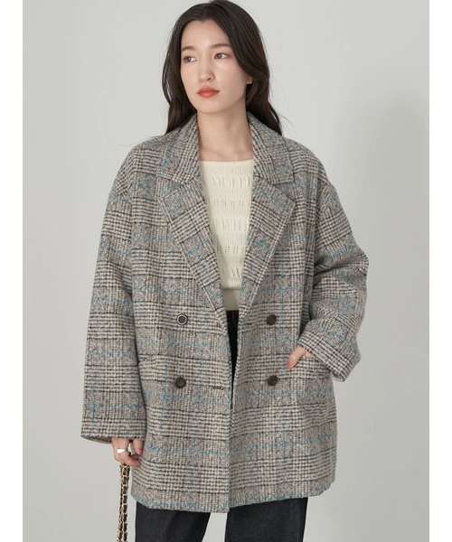 earth music&ecology(アースミュージックアンドエコロジー)の「ループヤーンダブルジャケット(その他アウター・レディース・ネイビー/その他1/チェック・FREE)」の3枚目の写真