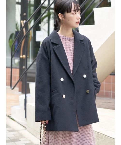 earth music&ecology(アースミュージックアンドエコロジー)の「ループヤーンダブルジャケット(その他アウター・レディース・ネイビー/その他1/チェック・FREE)」の2枚目の写真