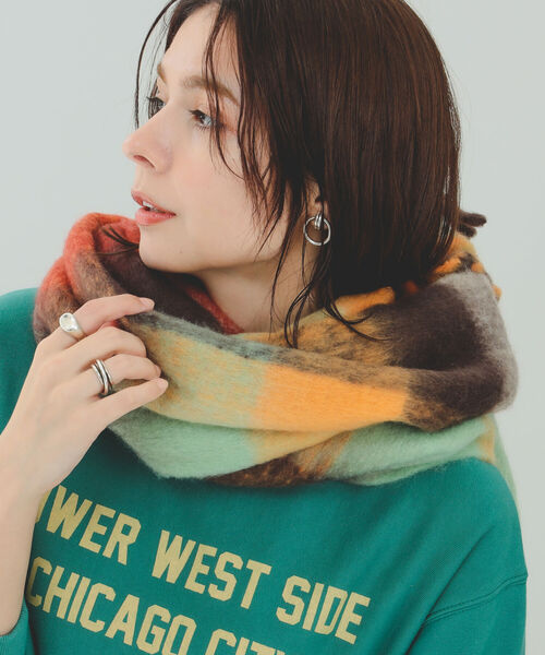 B:MING by BEAMS（ビーミングバイビームス）の「B:MING by BEAMS / ミックス チェック マフラー（マフラー・レディース・グリーン/オレンジ・ONE SIZE）」の6枚目の写真