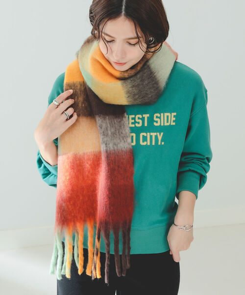 B:MING by BEAMS（ビーミングバイビームス）の「B:MING by BEAMS / ミックス チェック マフラー（マフラー・レディース・グリーン/オレンジ・ONE SIZE）」の7枚目の写真