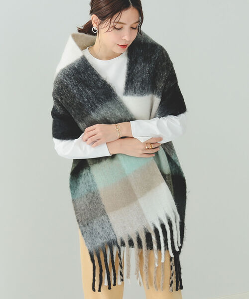 B:MING by BEAMS（ビーミングバイビームス）の「B:MING by BEAMS / ミックス チェック マフラー（マフラー・レディース・グリーン/オレンジ・ONE SIZE）」の9枚目の写真