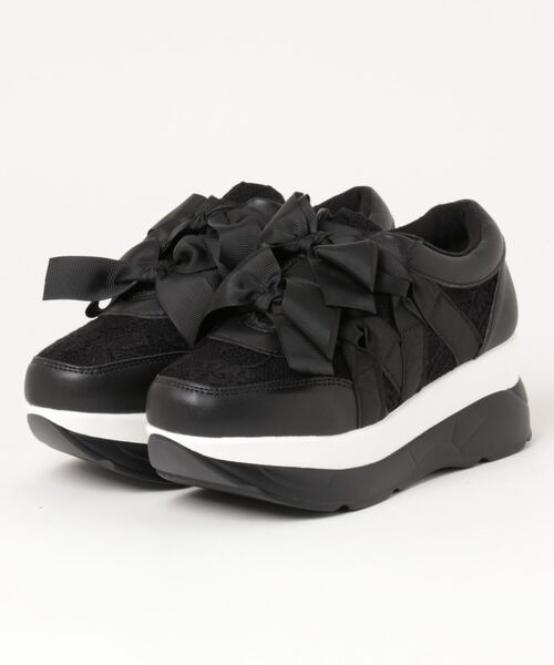 YOSUKE(ヨースケ)の「「YOSUKE/ヨースケ」厚底リボンスニーカー(スニーカー・レディース・ブラック系その他/シルバー系その他/オフホワイト/ラベンダー・S/M/L/LL)」の3枚目の写真